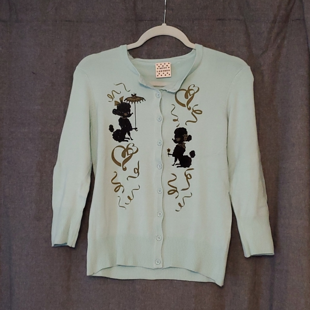 Miss Ladybug vintage styled poodle cardigan